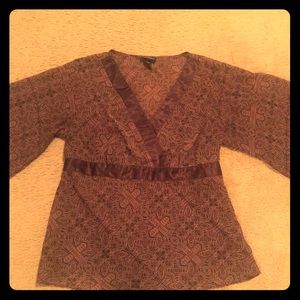 Brown V neck tie back shirt